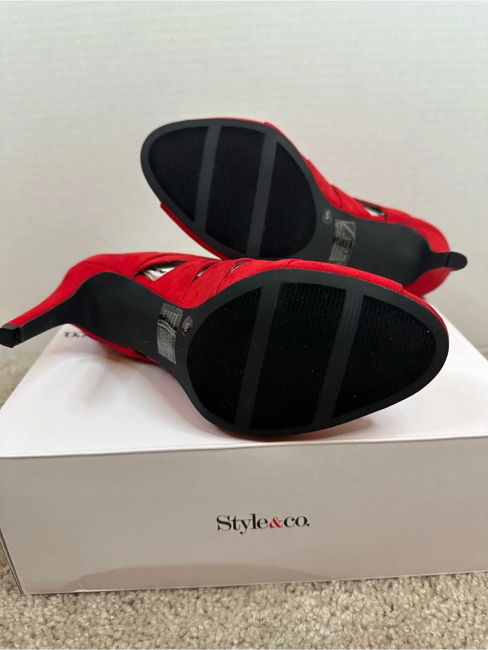 Style & Co. Red Suede Strappy Cutout Peep-Toe Heels, size 8, New in box
